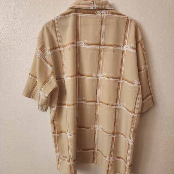 South Pole Hip Hop Camp Plaid Logo Tan Short Sleeve Shirt Mens XL - Picture 8 of 8